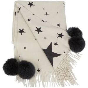 NWT - Cashmere wool blend shawl scarf L all stars with pom poms